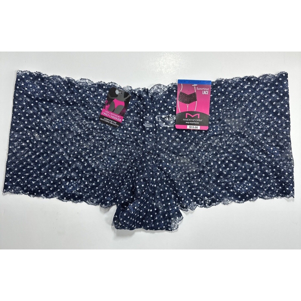 MAIDENFORM Sexy Must Haves Lace Navy Blue Dot Cheeky Boyshort Panty Womens XL/8